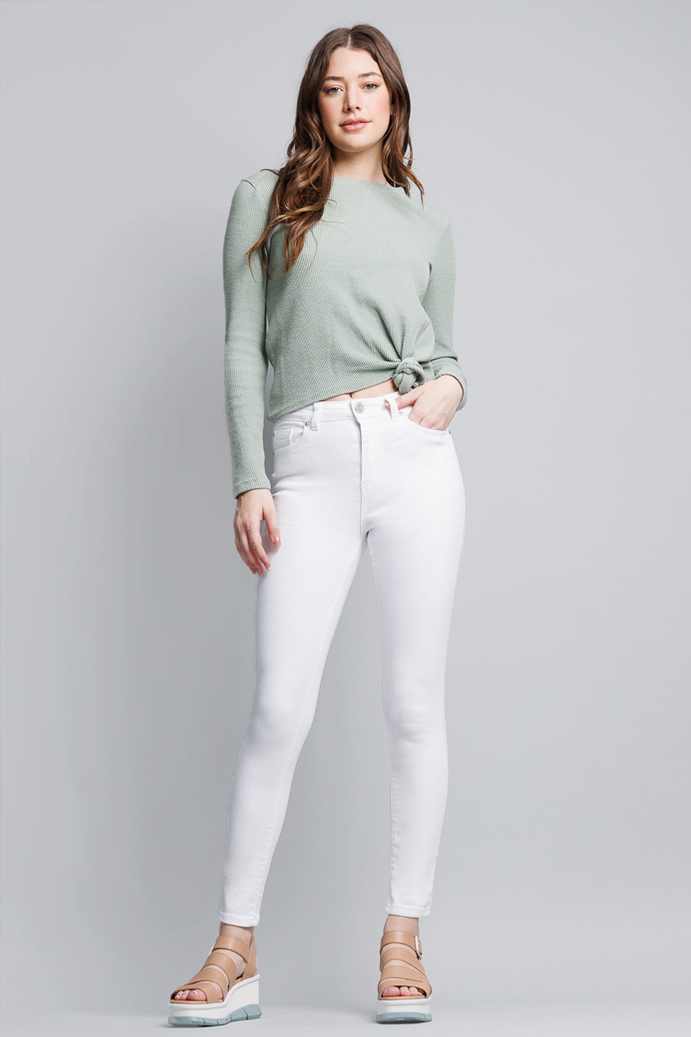 High Rise Ankle White Skinny Jeans-0