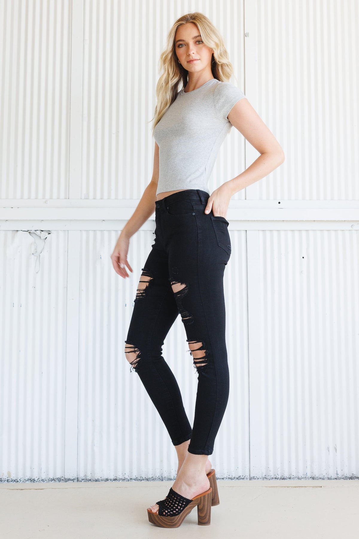 High Rise Faded Skinny Jeans-1