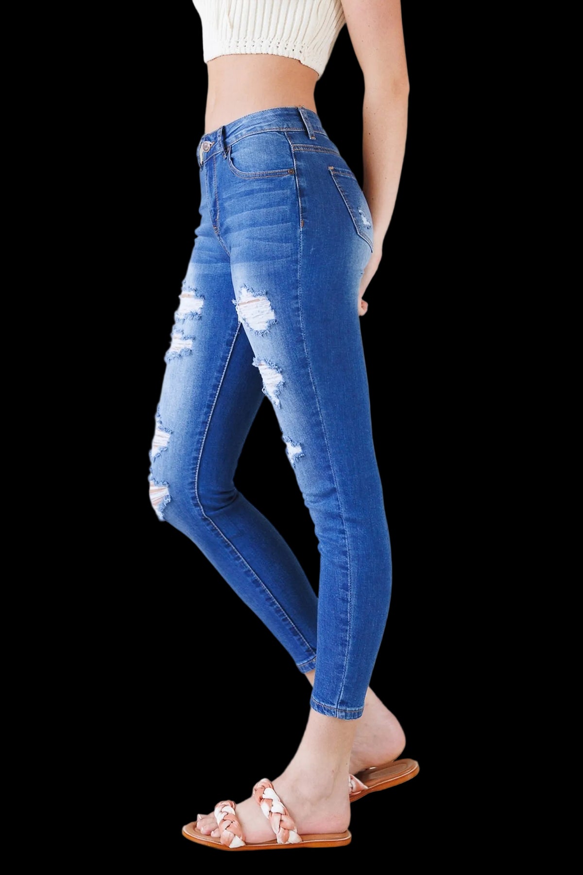 High Rise Destructed Skinny Jeans-2
