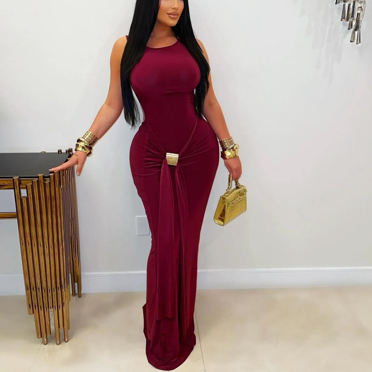 Backless Ruched Maxi Dress – Westside Supply Co.