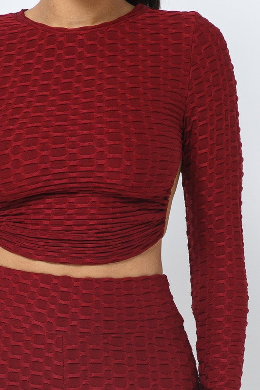 Honeycomb Open Back Leggings Set – Textured 2 Piece Outfit