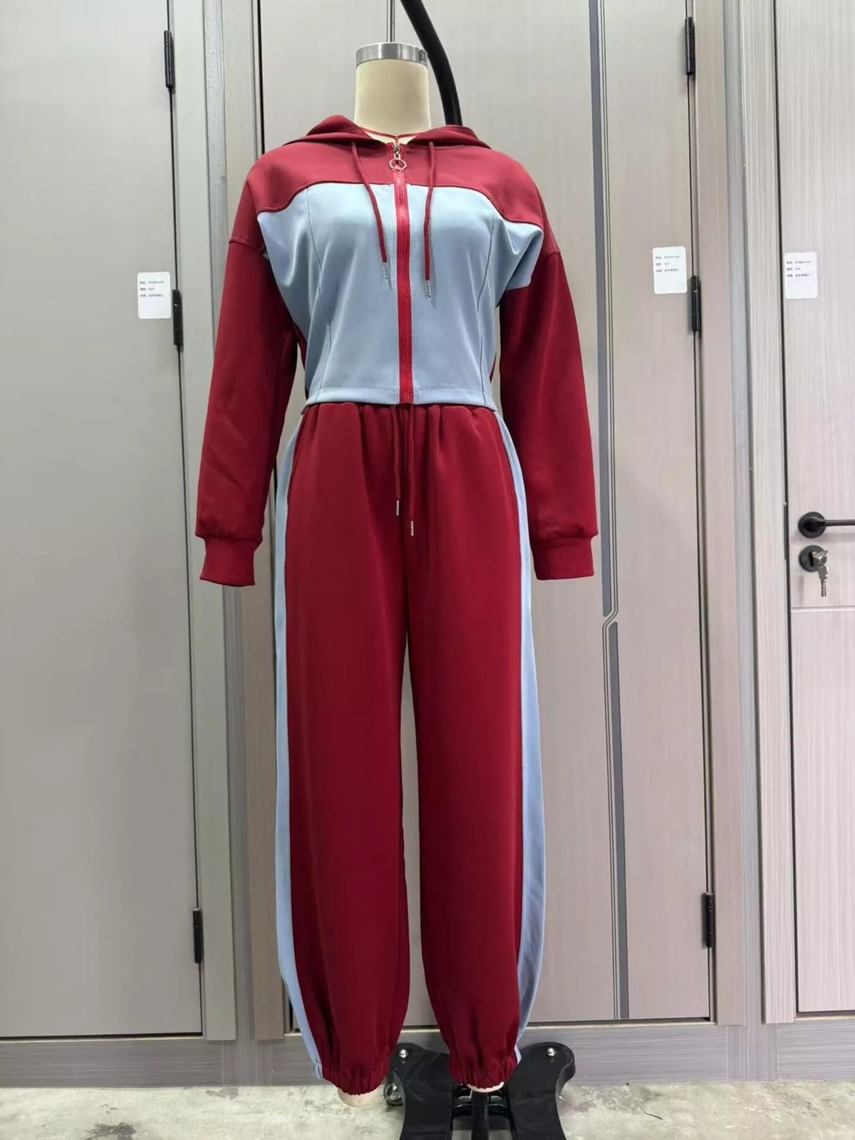 Color-Block Zip-Up Crop Hoodie and Joggers Set