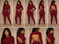 Honeycomb Open Back Leggings Set – Textured 2 Piece Outfit