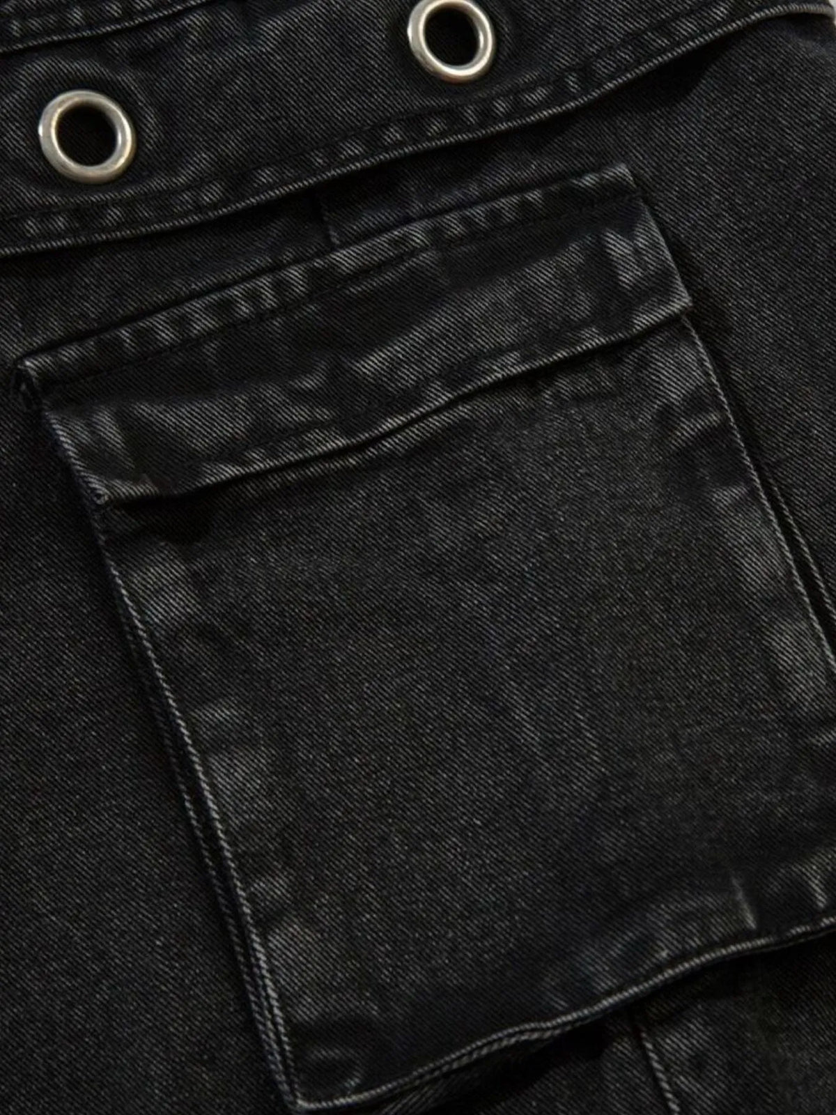 Men's Wide Leg Cargo Denim Jeans with Multi Pockets