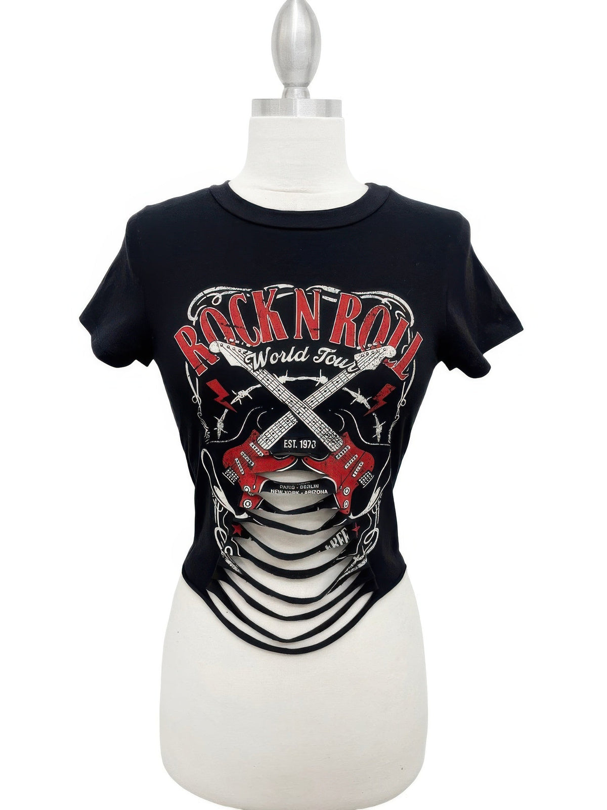 Rock N Roll World Tour Distressed Laser Cut Graphic Tee