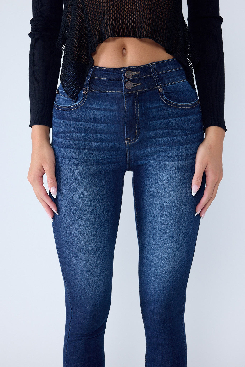 Double Waist High Rise Ankle Skinny Jeans-1