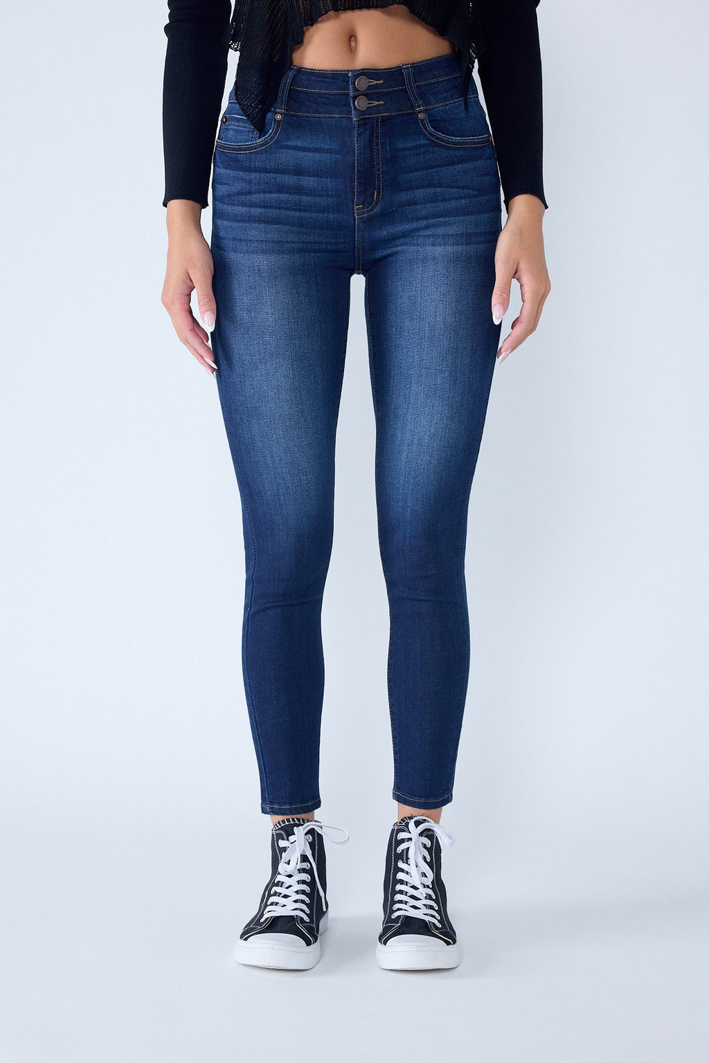 Double Waist High Rise Ankle Skinny Jeans-4
