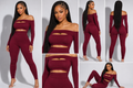 Off-Shoulder Ruched Leggings Set – Cutout Crop Top 2 Piece Outfit