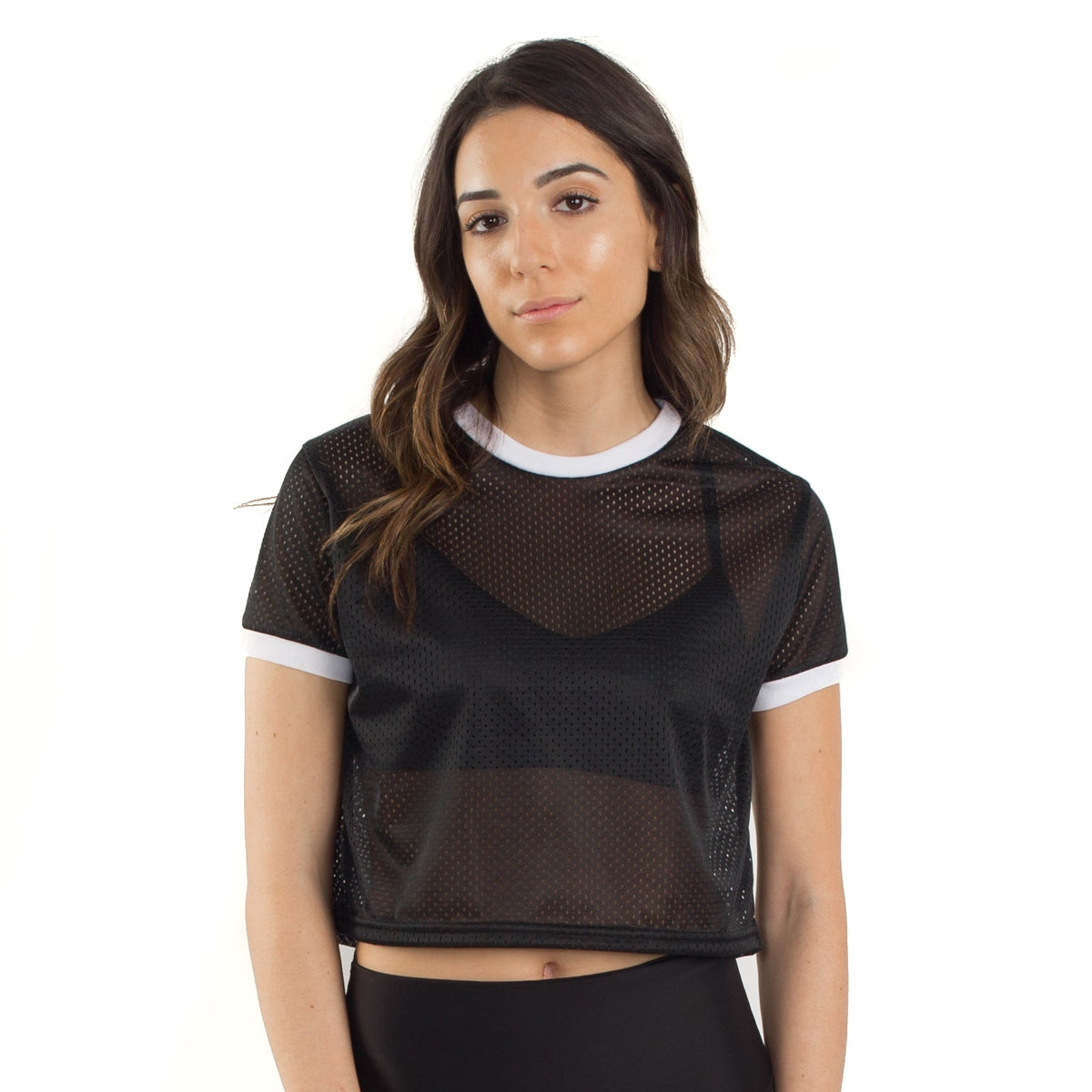 6031 - CLOSEOUT Women's Cropped Mesh Ringer Tee
