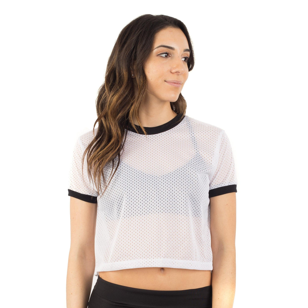 6031 - CLOSEOUT Women's Cropped Mesh Ringer Tee