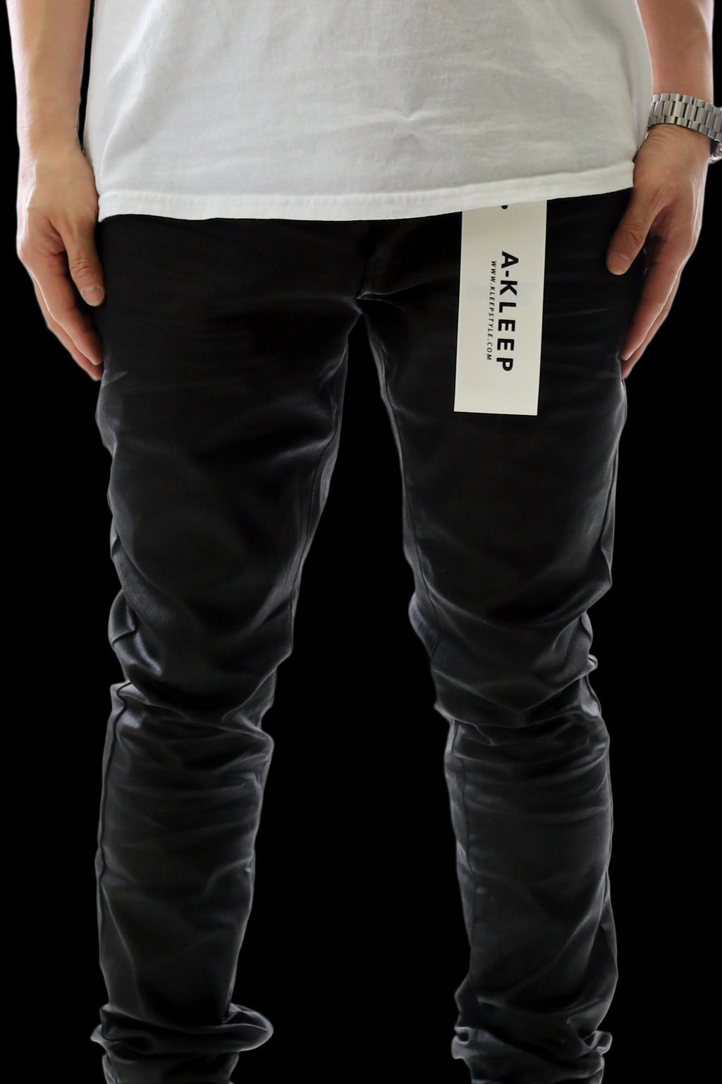 COLINS Men's Premium Wax Coated Skinny Denim Pants