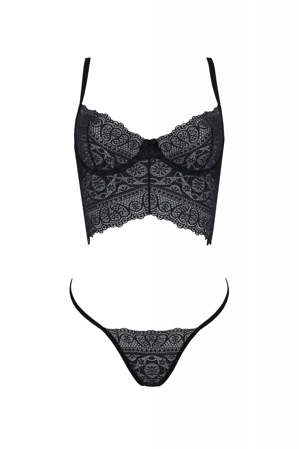 Longline Lace Bustier String Panty Set Passion Kerria-2