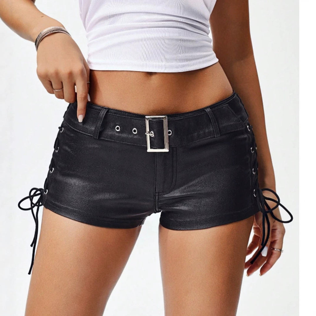 Low-Rise Lace-Up Leather-Look Shorts – Westside Supply Co.