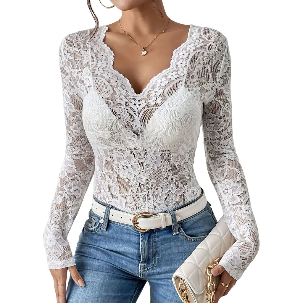 Women's Floral Lace V-Neck Sheer Top - product image 16