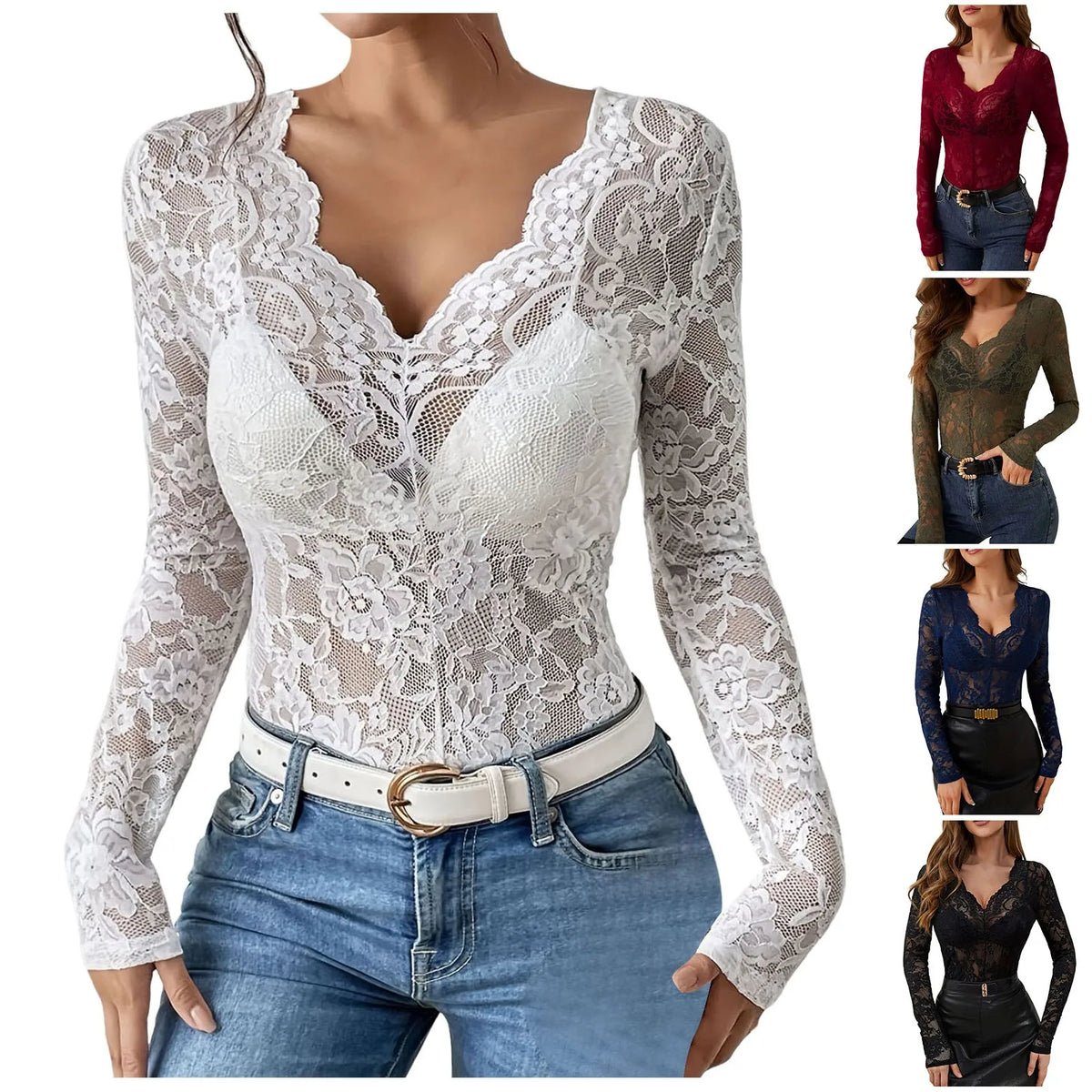 Women's Floral Lace V-Neck Sheer Top - product image 7