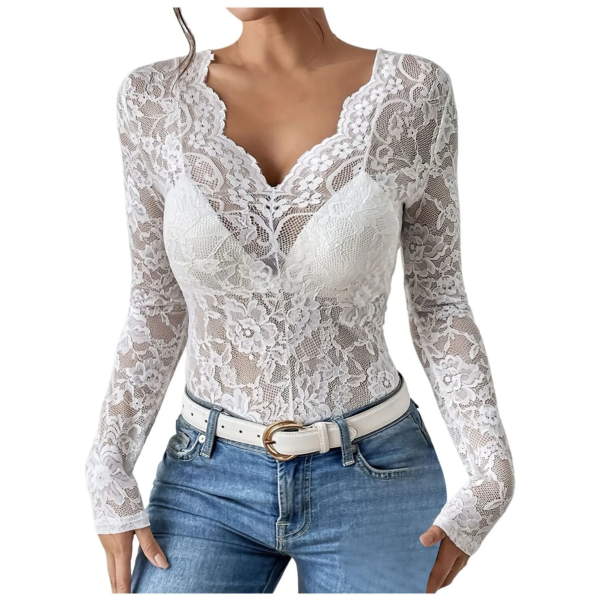 Women's Floral Lace V-Neck Sheer Top - product image 10