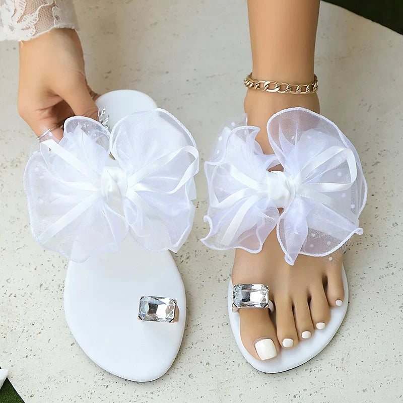 Oversized Organza Bow Platform Thong Sandals