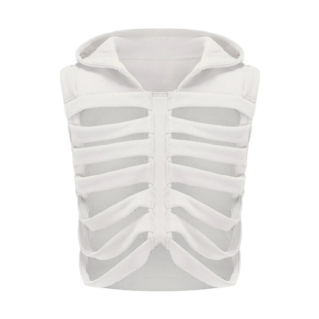 Women Gothic Vest Coat Hollowed Skeletal Gilet Hoodie Sleeveless Hooded Waistcoat Streetwear for Party - product image 10