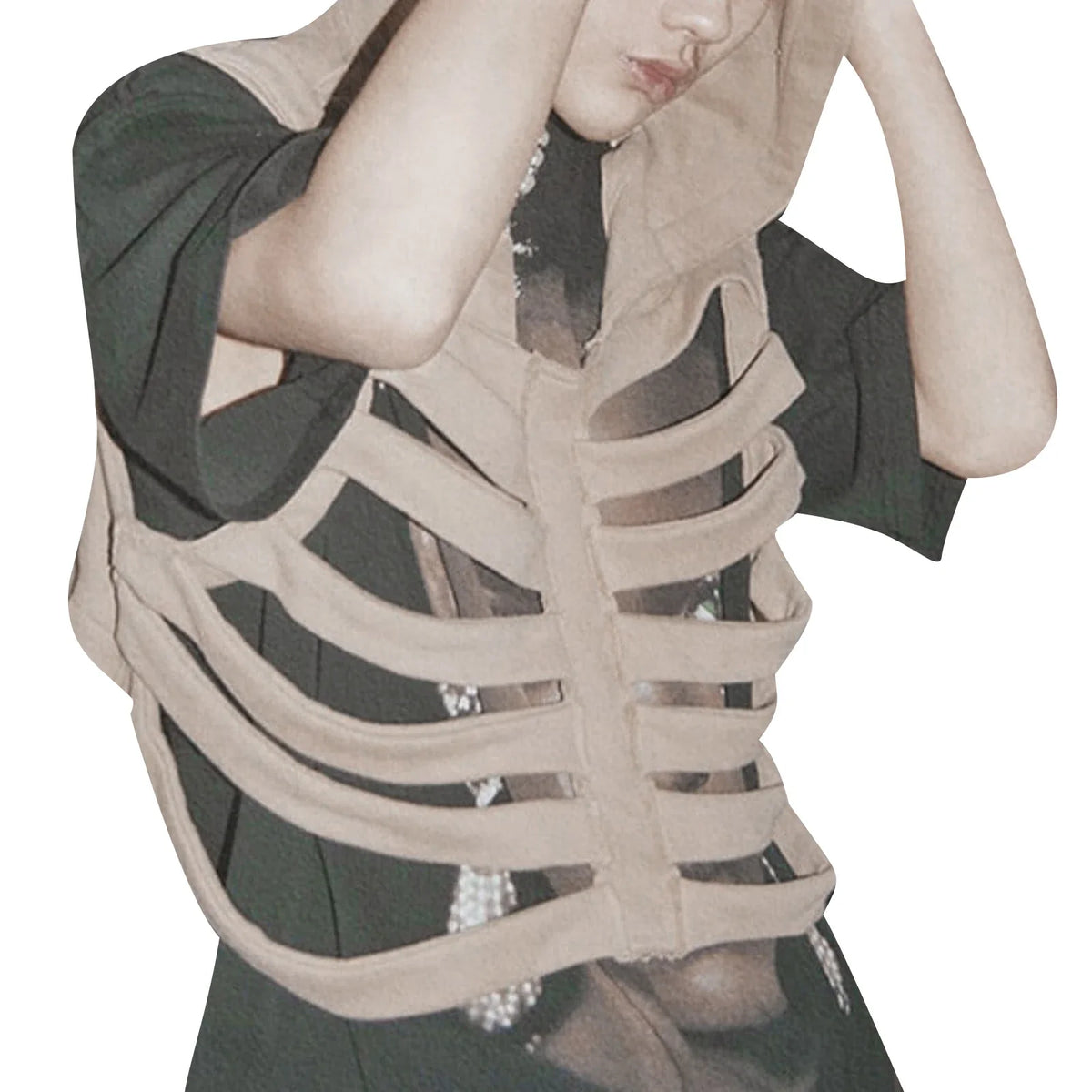 Women Gothic Vest Coat Hollowed Skeletal Gilet Hoodie Sleeveless Hooded Waistcoat Streetwear for Party - product image 1