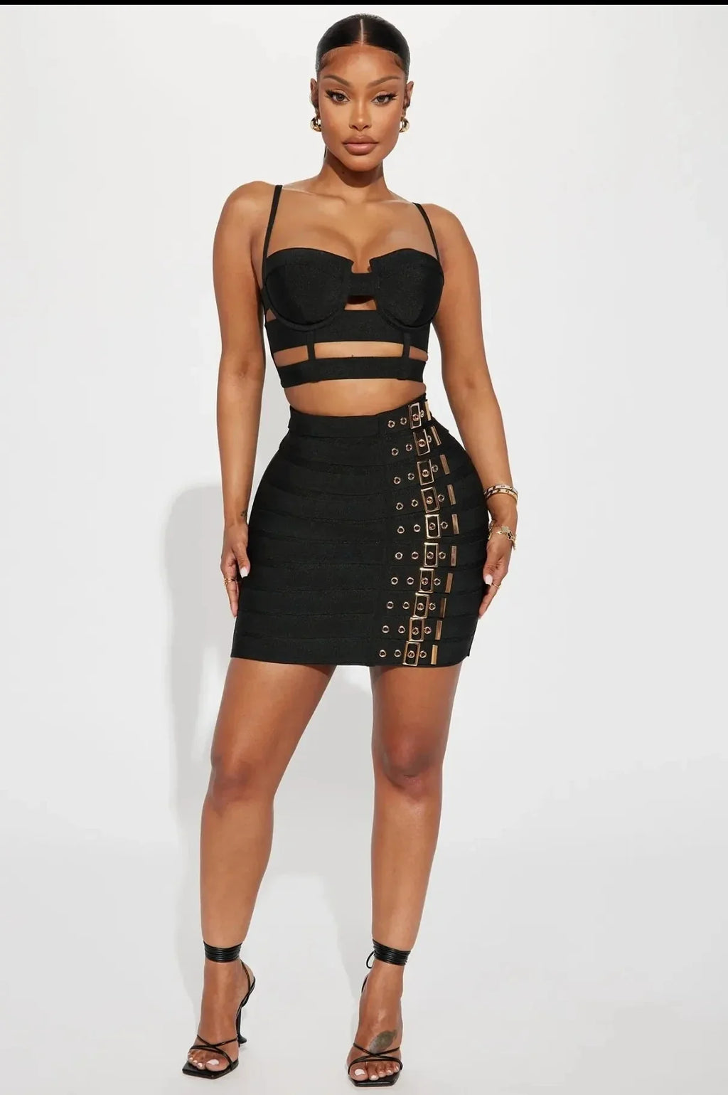 Sculpted Buckle Bandage Bustier & Mini Skirt Set