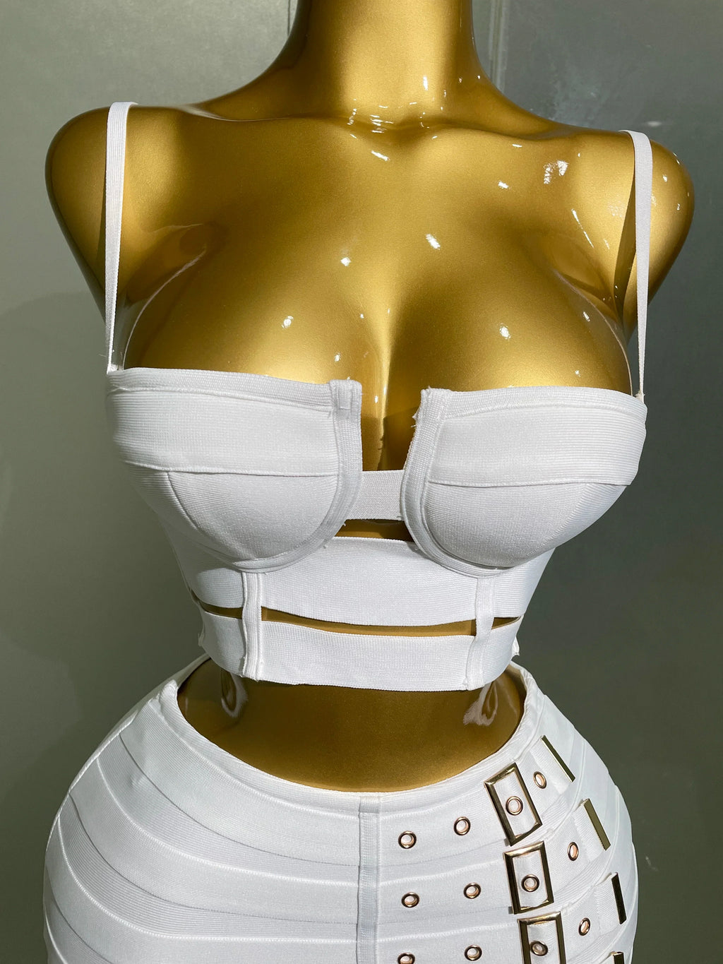 Sculpted Buckle Bandage Bustier & Mini Skirt Set