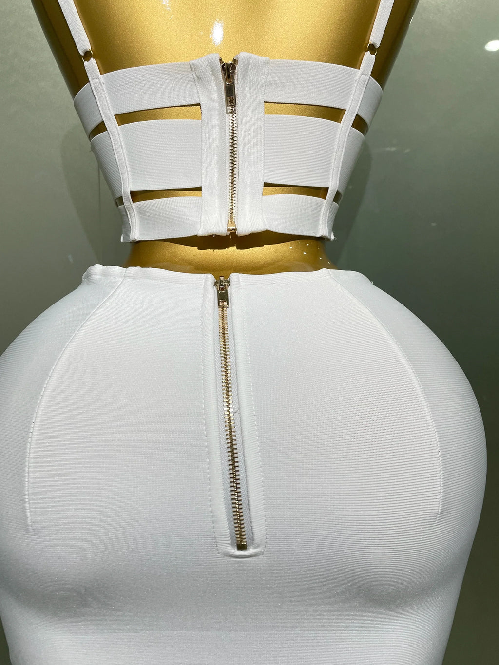 Sculpted Buckle Bandage Bustier & Mini Skirt Set