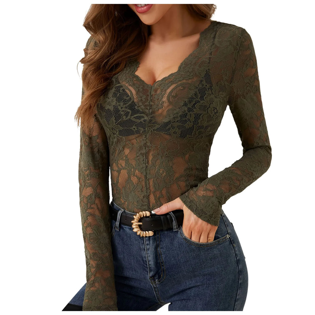 Women's Floral Lace V-Neck Sheer Top - product image 12