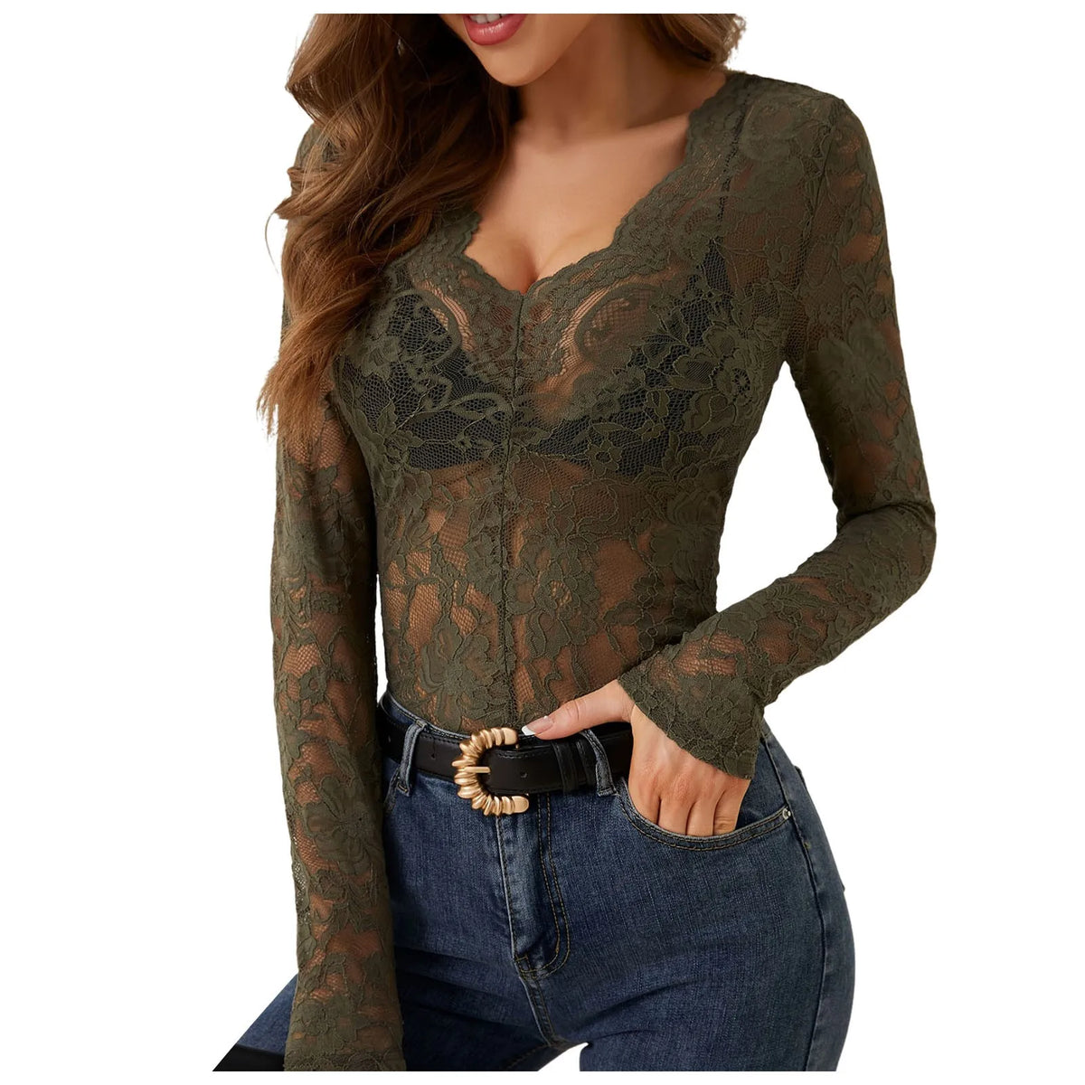 Women's Floral Lace V-Neck Sheer Top - product image 12