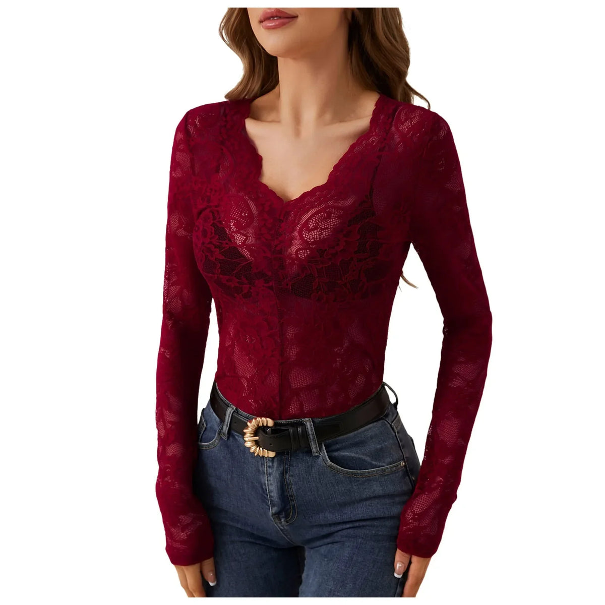 Women's Floral Lace V-Neck Sheer Top - product image 11