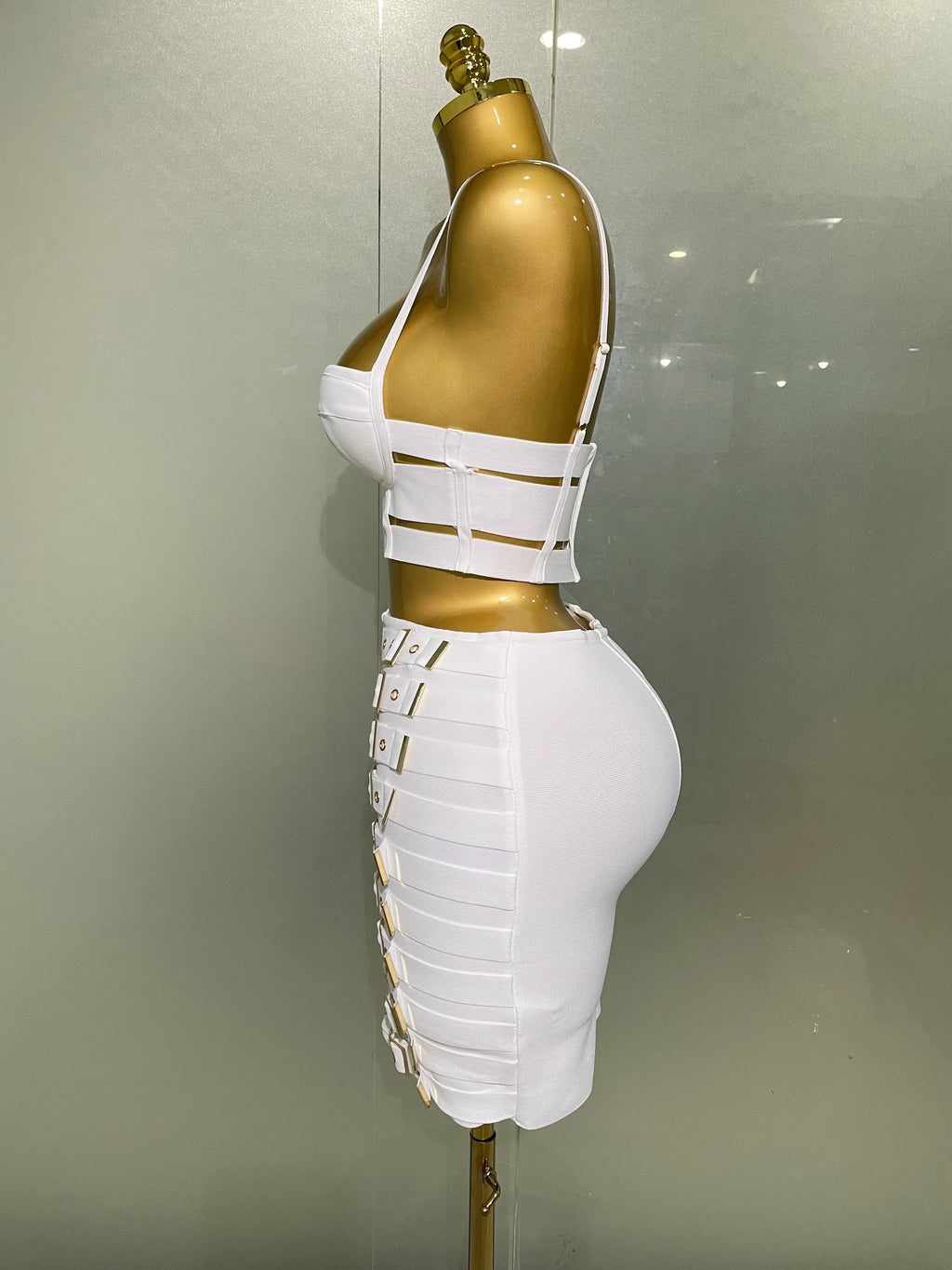 Sculpted Buckle Bandage Bustier & Mini Skirt Set