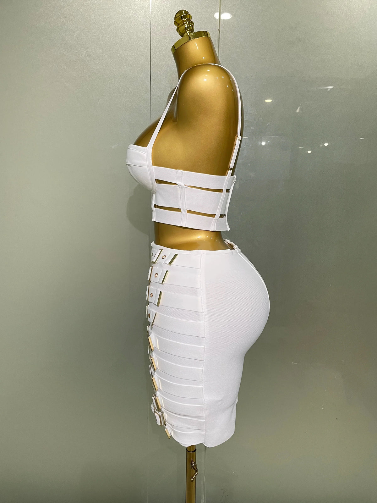 Sculpted Buckle Bandage Bustier & Mini Skirt Set