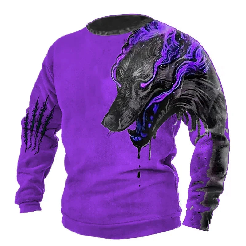 Vintage T-shirt Male Summer Long 3d Wolf Print T Shirts Tops 2023 Men Cotton Streetwear Oversized Clothing O-neck Graphic Tees