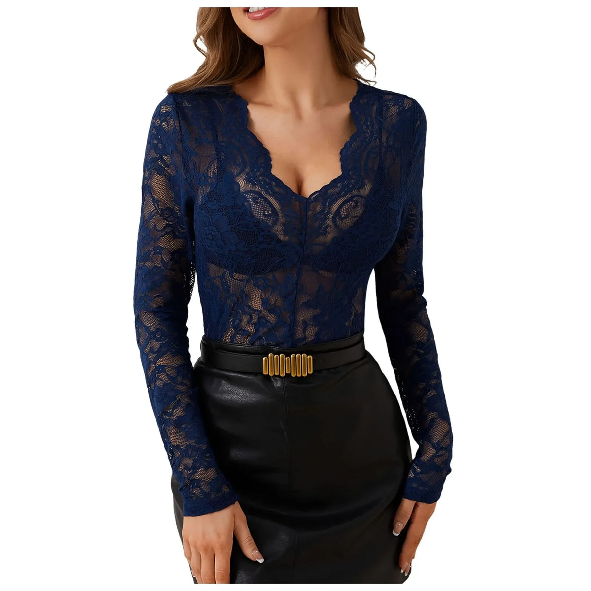 Women's Floral Lace V-Neck Sheer Top - product image 17
