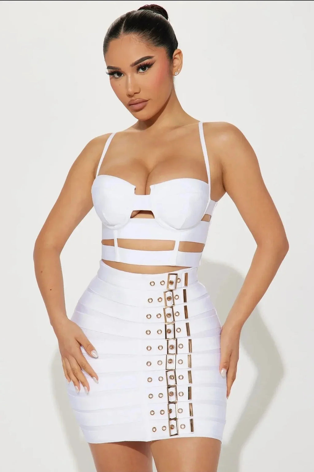 Sculpted Buckle Bandage Bustier & Mini Skirt Set