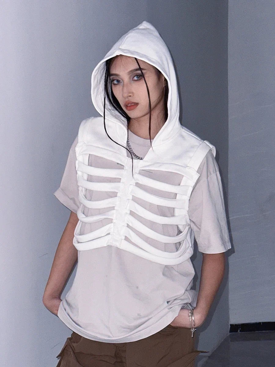 Women Gothic Vest Coat Hollowed Skeletal Gilet Hoodie Sleeveless Hooded Waistcoat Streetwear for Party - product image 6