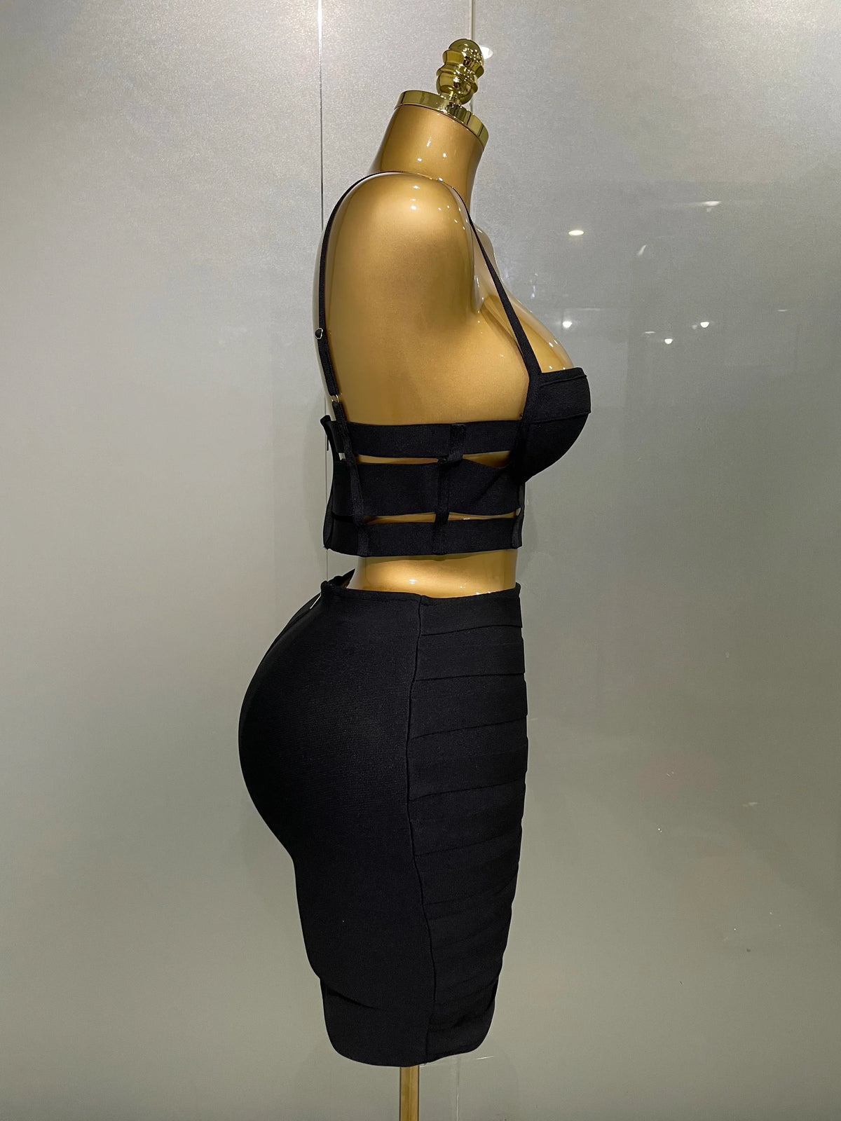 Sculpted Buckle Bandage Bustier & Mini Skirt Set