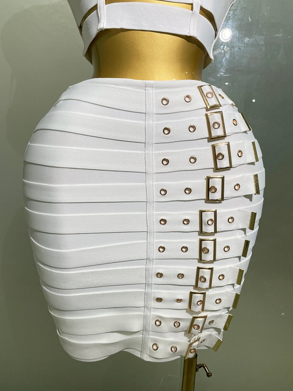 Sculpted Buckle Bandage Bustier & Mini Skirt Set