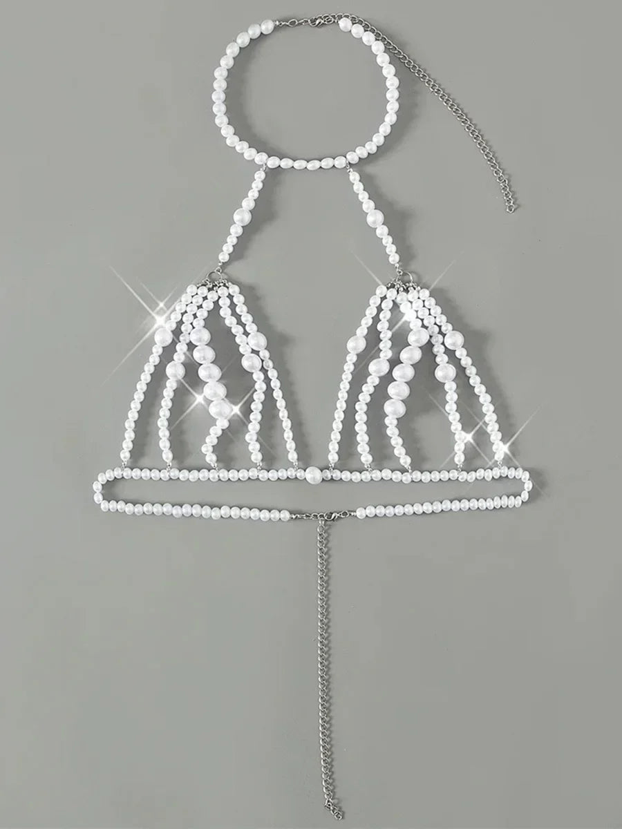 Luxury Pearls Chain Fringe Tassel Bikini Bottom Swim Brief Women Swimwear Female Bather Brazilian Tanga Panties Underwear