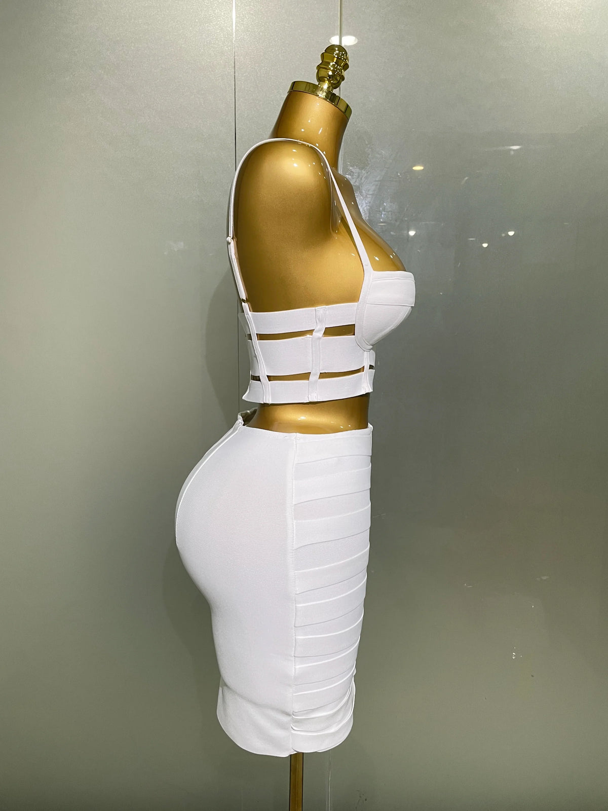 Sculpted Buckle Bandage Bustier & Mini Skirt Set