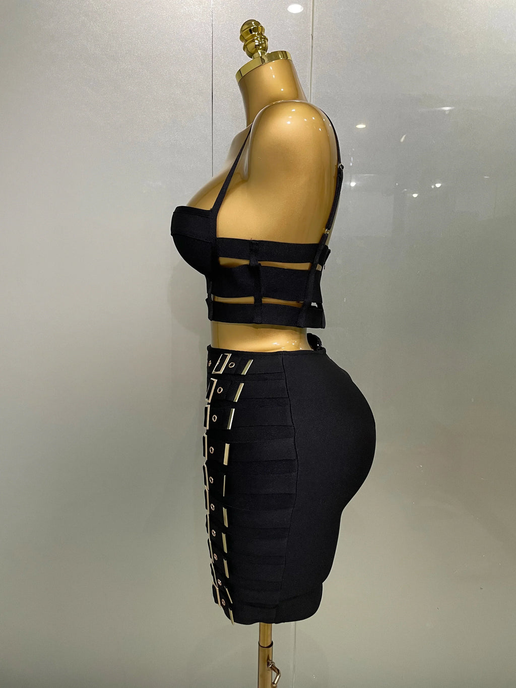Sculpted Buckle Bandage Bustier & Mini Skirt Set
