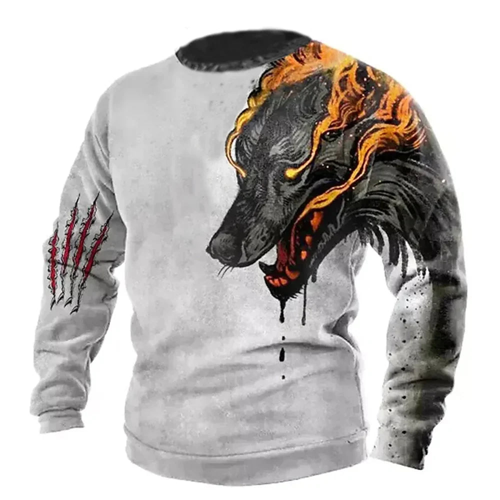 Vintage T-shirt Male Summer Long 3d Wolf Print T Shirts Tops 2023 Men Cotton Streetwear Oversized Clothing O-neck Graphic Tees