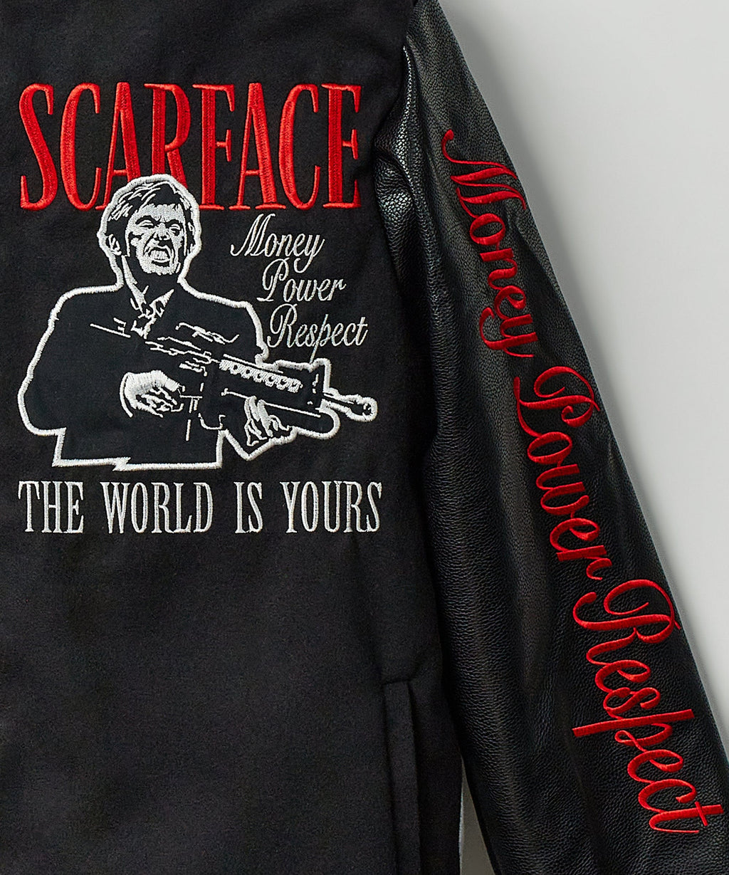 Scarface Vegan Leather Chenille Patched Varsity Jacket