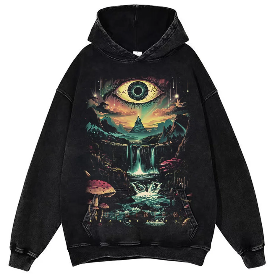 Vintage Washed Cotton Dark Fantasy Forest Eye Graphic T-Shirt-1