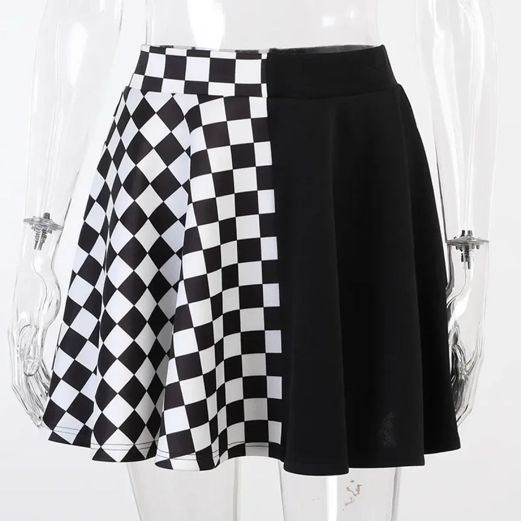Checkerboard Gothic Punk Skirt – Grommet Chains & Contrast Panels - product image 8