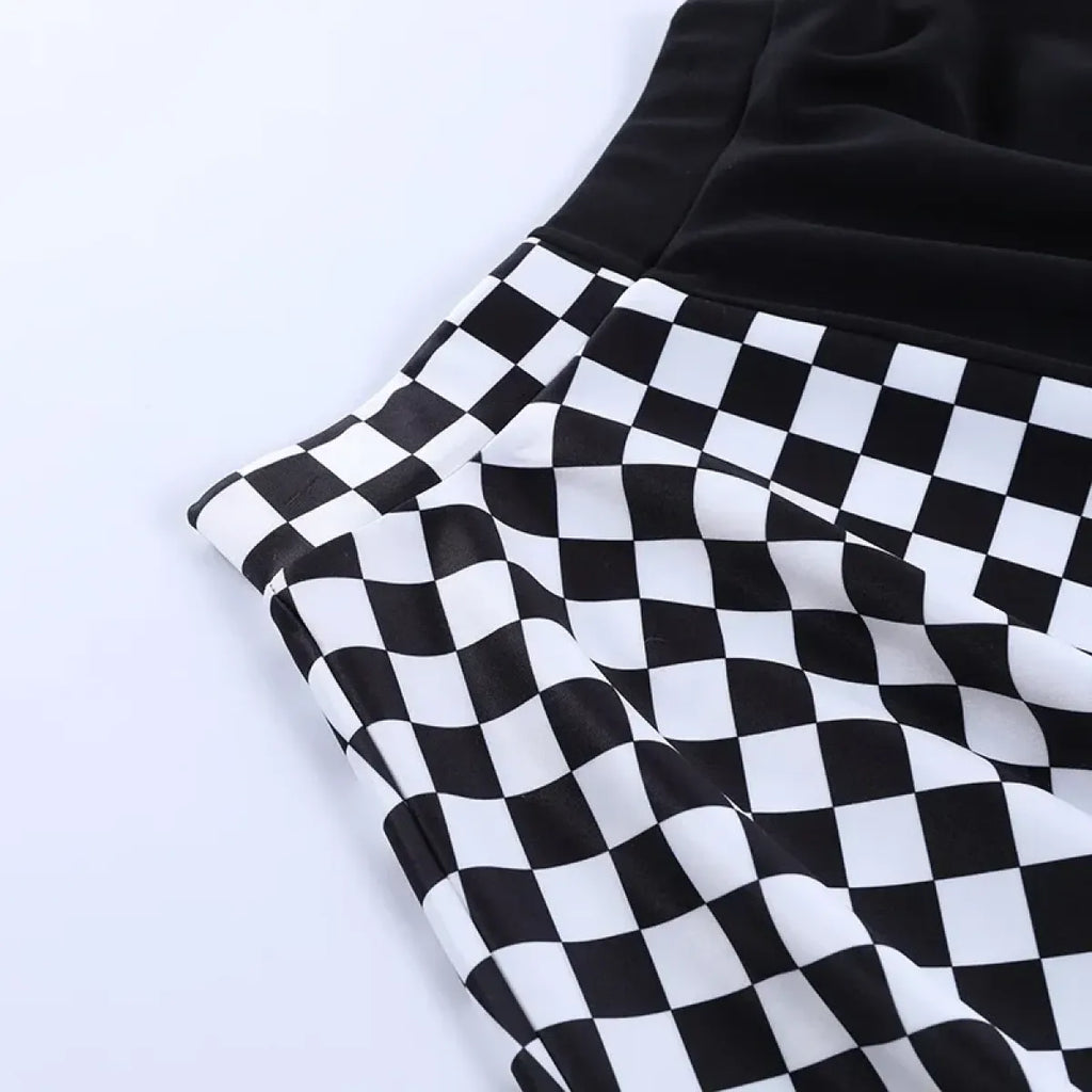 Checkerboard Gothic Punk Skirt – Grommet Chains & Contrast Panels - product image 6