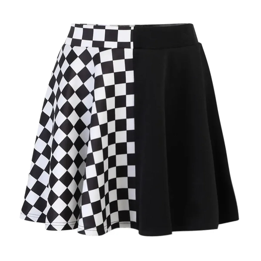 Checkerboard Gothic Punk Skirt – Grommet Chains & Contrast Panels - product image 5