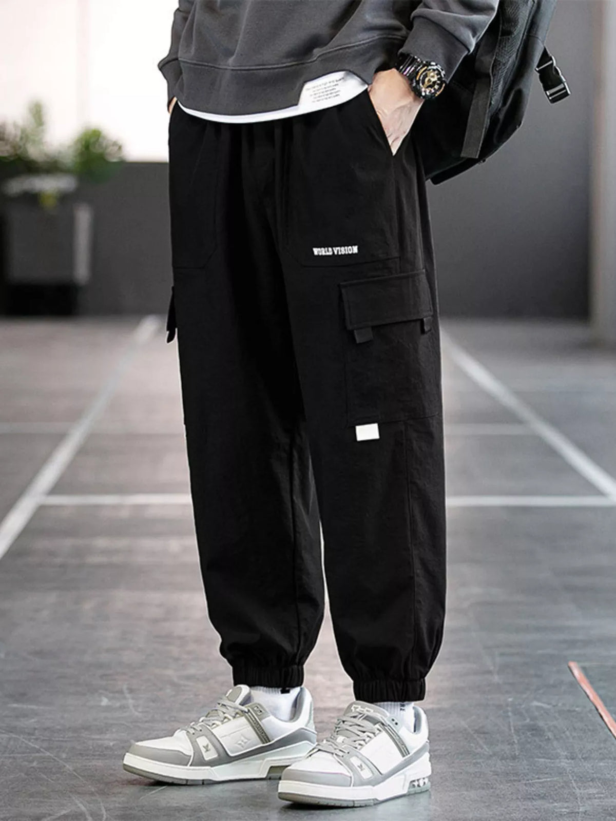 Men's Plus Size Casual Cargo Pants with Drawstring Waist