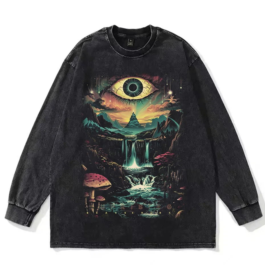 Vintage Washed Cotton Dark Fantasy Forest Eye Graphic T-Shirt-2