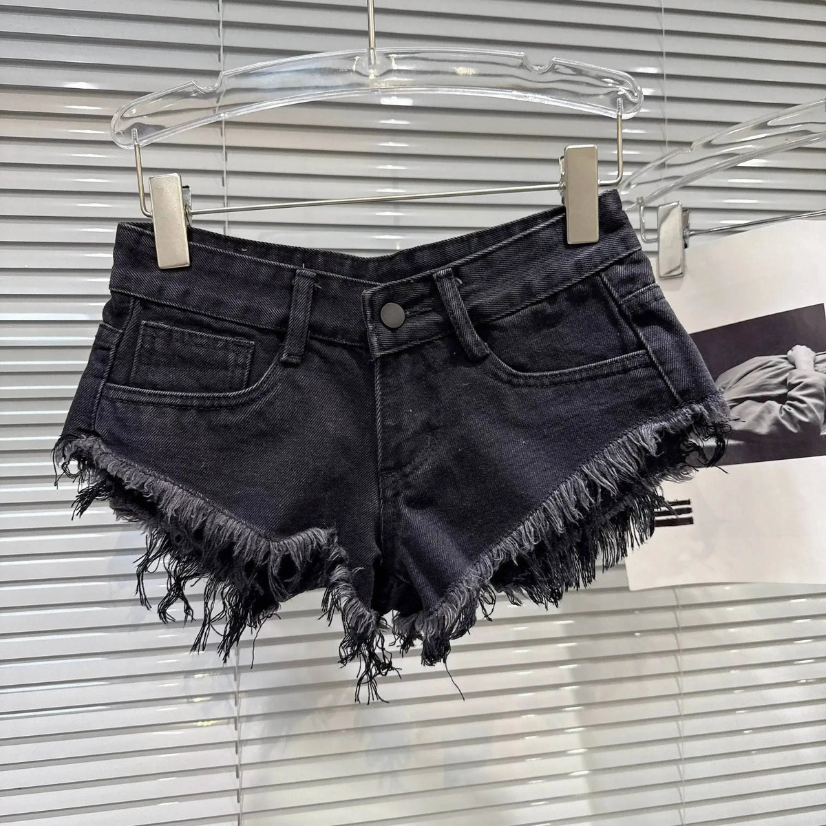 Distressed Raw-Hem Low-Rise Denim Shorts