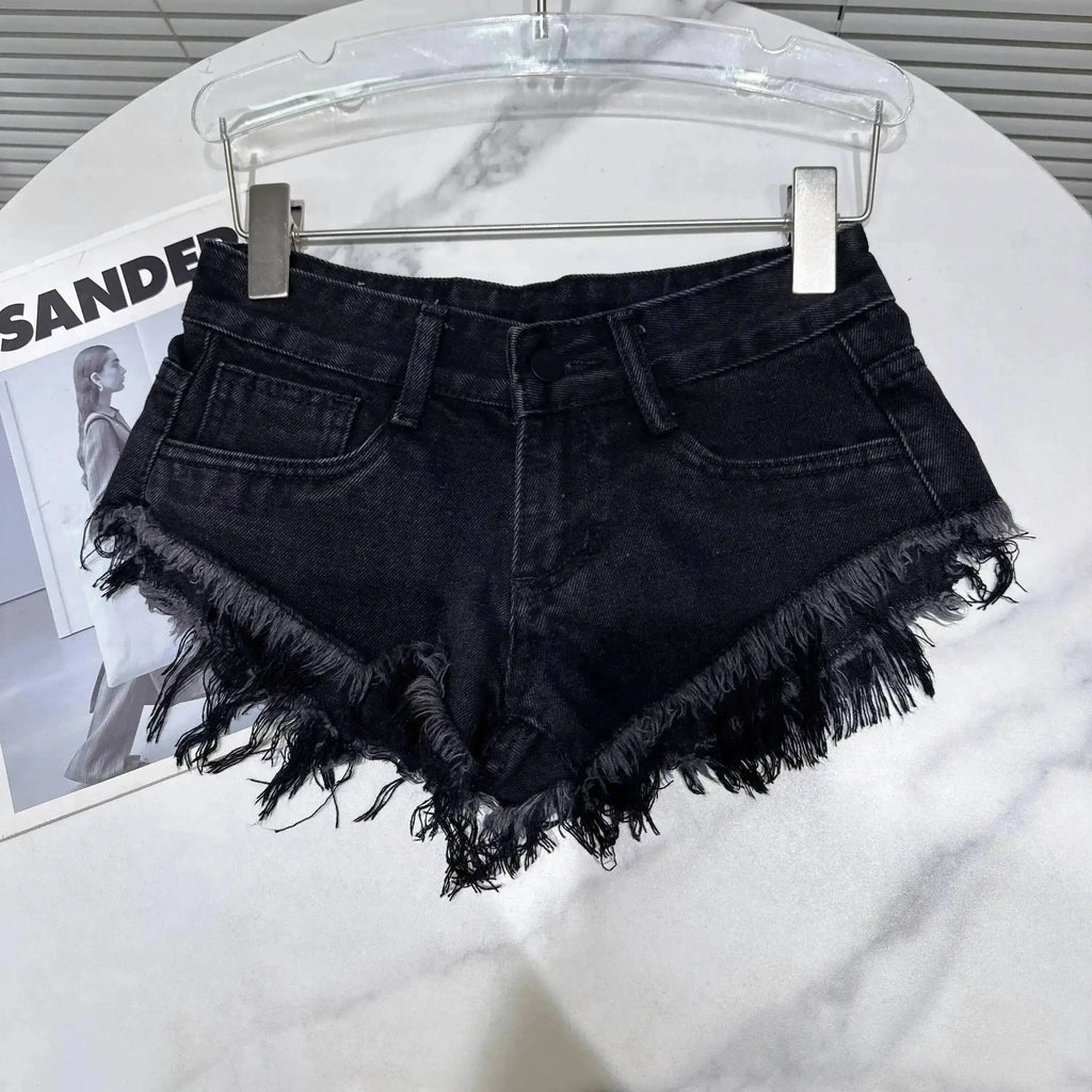 Distressed Raw-Hem Low-Rise Denim Shorts